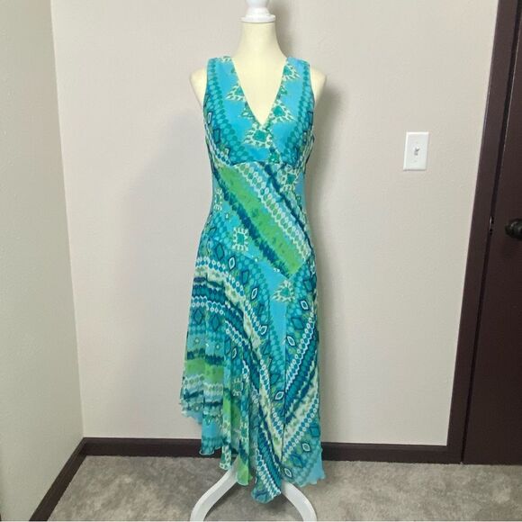 Vintage Y2K Dressbarn Asymmetrical Colorful Flowy Fairycore Midi Dress Size 10 - Picture 11 of 16